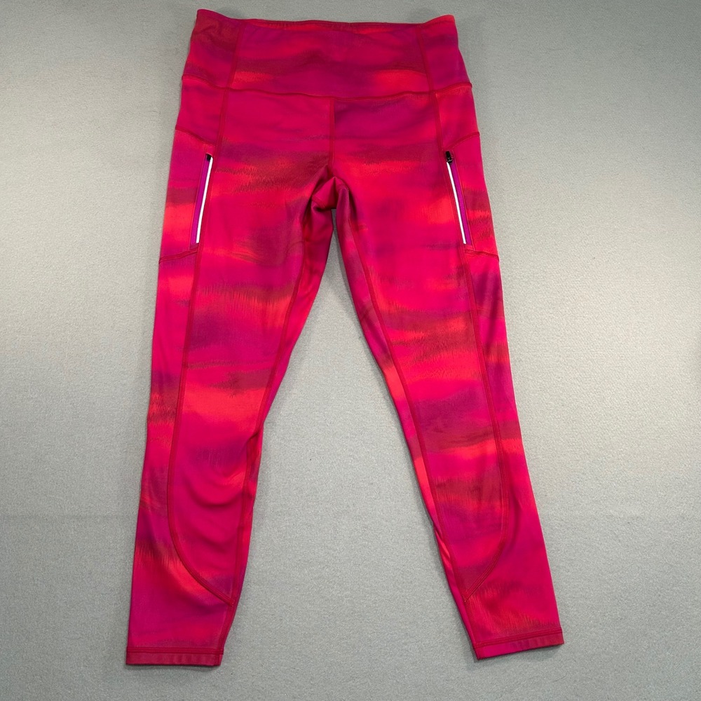 Athleta Rainier Printed Tight Womens 1X Pink Purple Abstract Zip Pocket Leggings